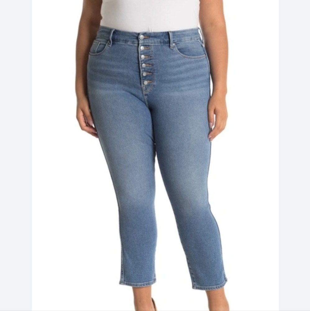 Good American Good Curve Exposed Button Ankle Crop Jeans Size 18 - Picture 2 of 13